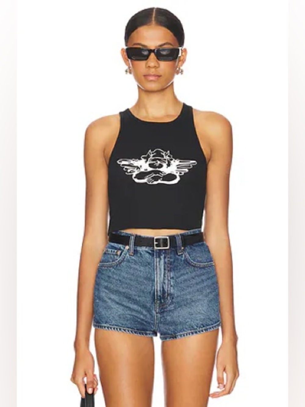 Boys Lie Black Ribbed Tank with White Angel Label Graphic